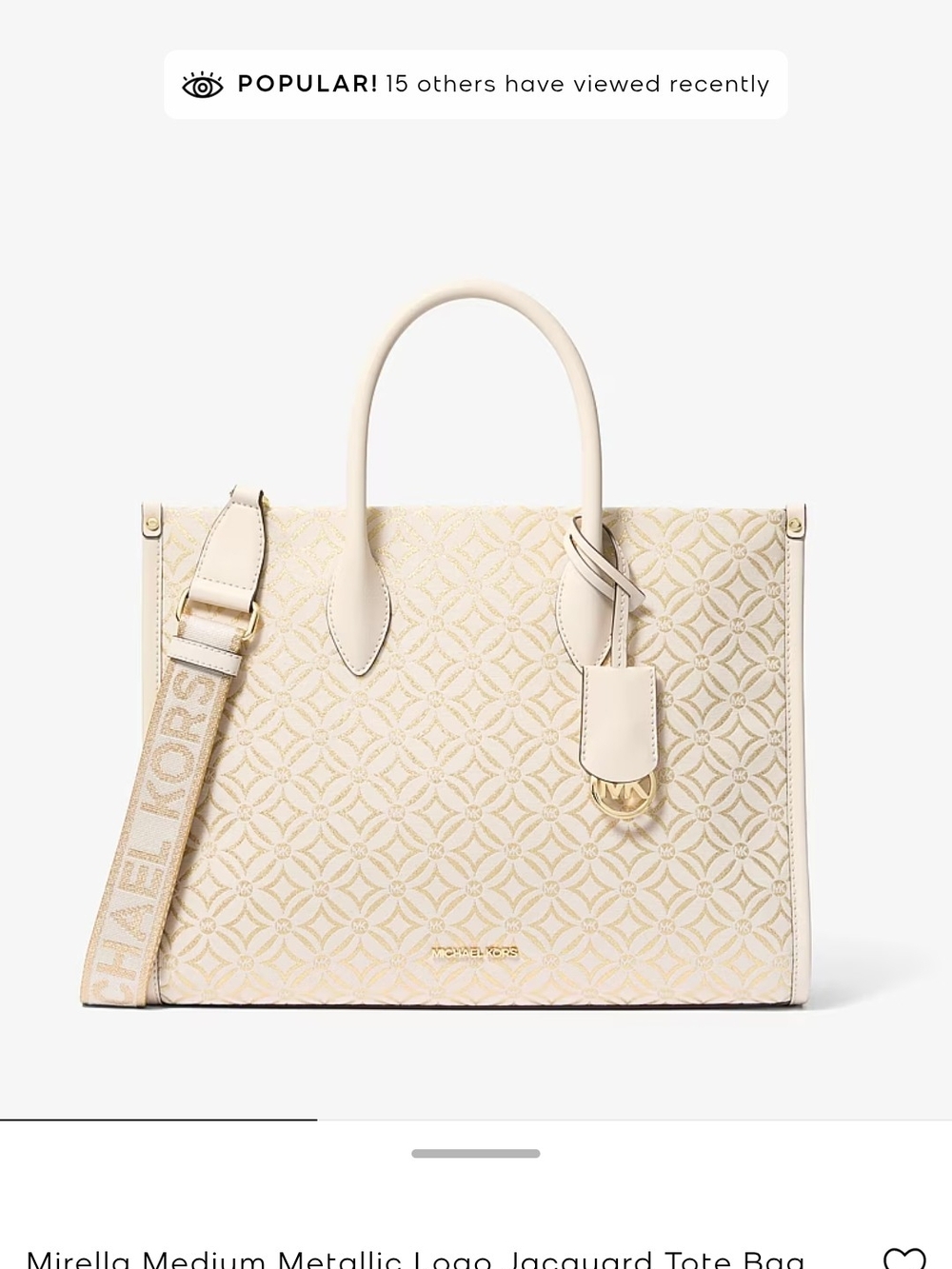 Michael Kors Cream Metallic Logo Jacquard Tote with Detachable Strap